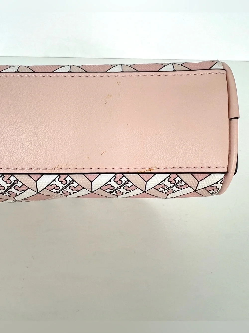 TORY BURCH Dusted Blush Geo Logo Allover Wristlet Essentials Pouch Makeup Bag